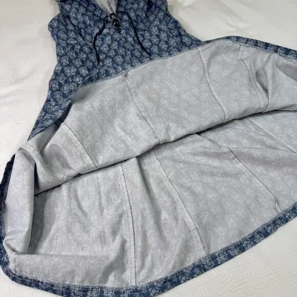 VTG Paisley Farmhouse Dress Blue White Women's 8 Prairie Cottagecore Country 90s - Picture 5 of 16